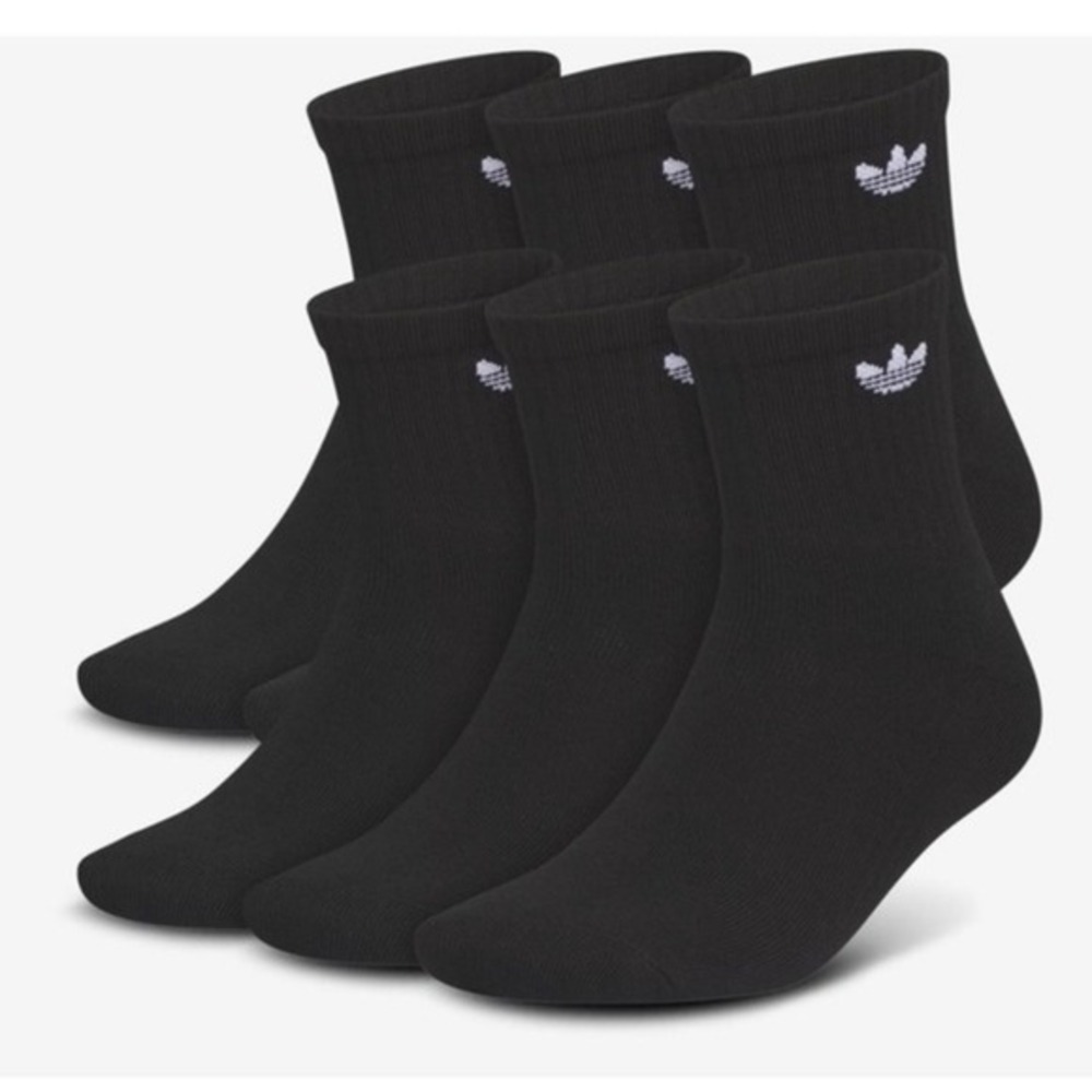 Adidas‎ Originals Trefoil 6-Pack Quarter Socks – Black – Unisex Large – New